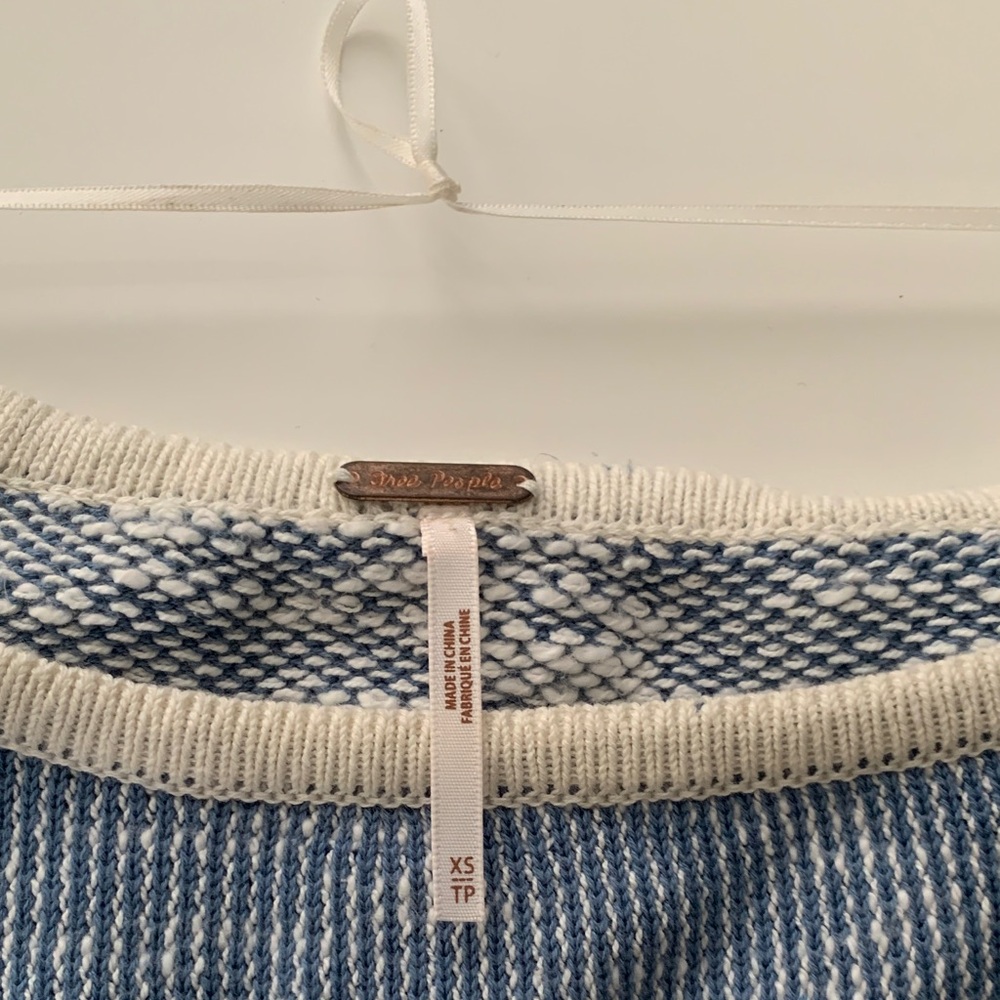 Free People Patchwork Pullover Sweater Blue Multi… - image 2